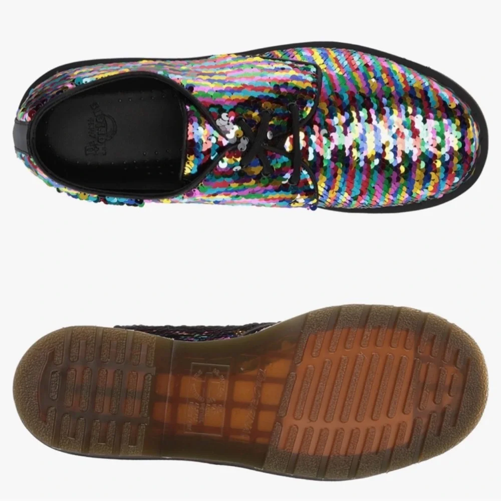 Sparkly Doc Dr Martens 1461 Sequin Rainbow Silver 24597